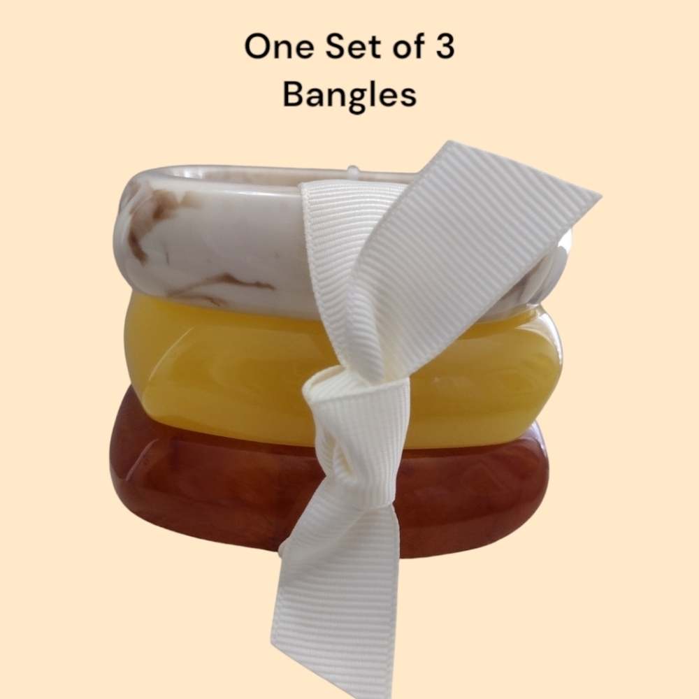 Nwt Bohemian Style Amber Chunky Stackable Bangles Set of 3